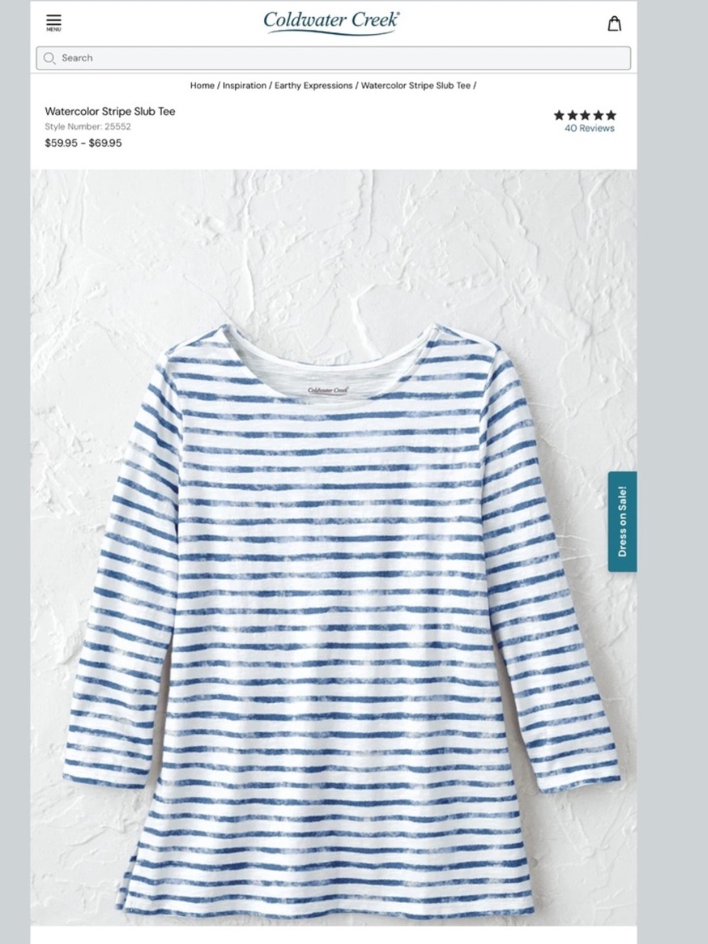 Coldwater Creek Grey White Stripe Slub Tee XL NWOT activewear beach tunic
